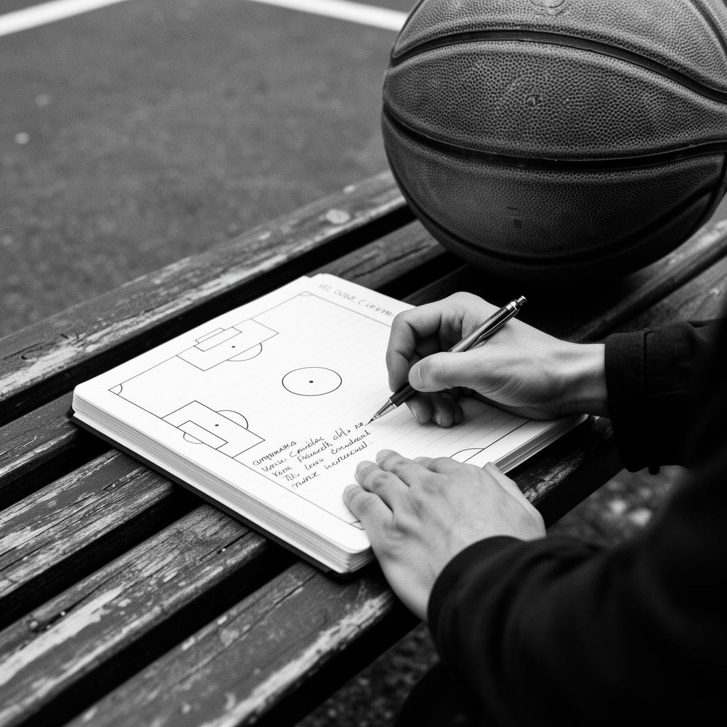 Carnet tactique sur un banc de terrain de basket
